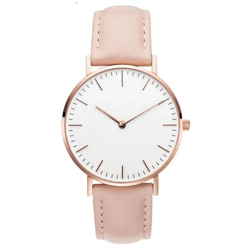 Montre élégante pour femme, simple, nouvelle collection 2023, rose et blanc, bracelet en cuir, montre-bracelet pour femme avec robe, montre féminine décontractée, idée cadeau tendance, Montre Femme