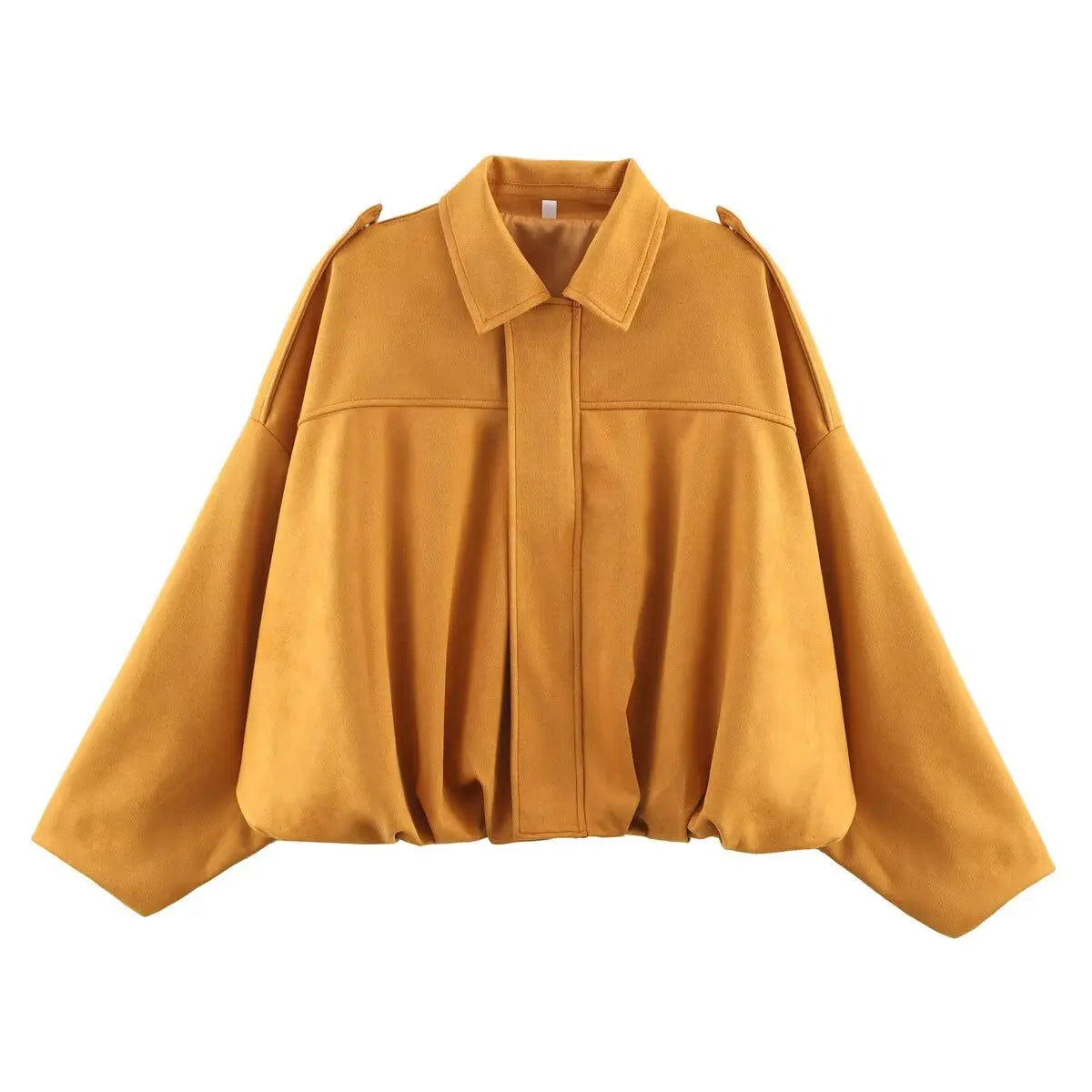 ETJ 2025 nouvelle veste bomber femme de printemps à effet suédine, coupe ample, col à revers, style mode, épaules marquéess