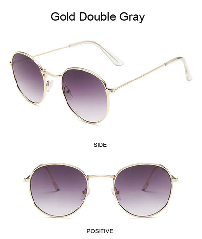 Lunettes de soleil rondes métalliques petites pour femme, vintage, de marque, pour voyage, classiques, lunettes de soleil mode rétro pour femme