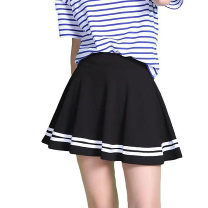 Jupe femme style été 2026 jupe de couleur unie sexy taille haute midi plissée jupes à rayures noires style école coréen mini trapèze jupe