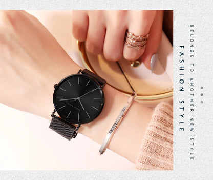 Montre pour femme HANNAH MARTIN en acier inoxydable de qualité, mouvement à quartz japonais, étanche, 36 mm, entièrement or rose, idéale pour le dropshipping.