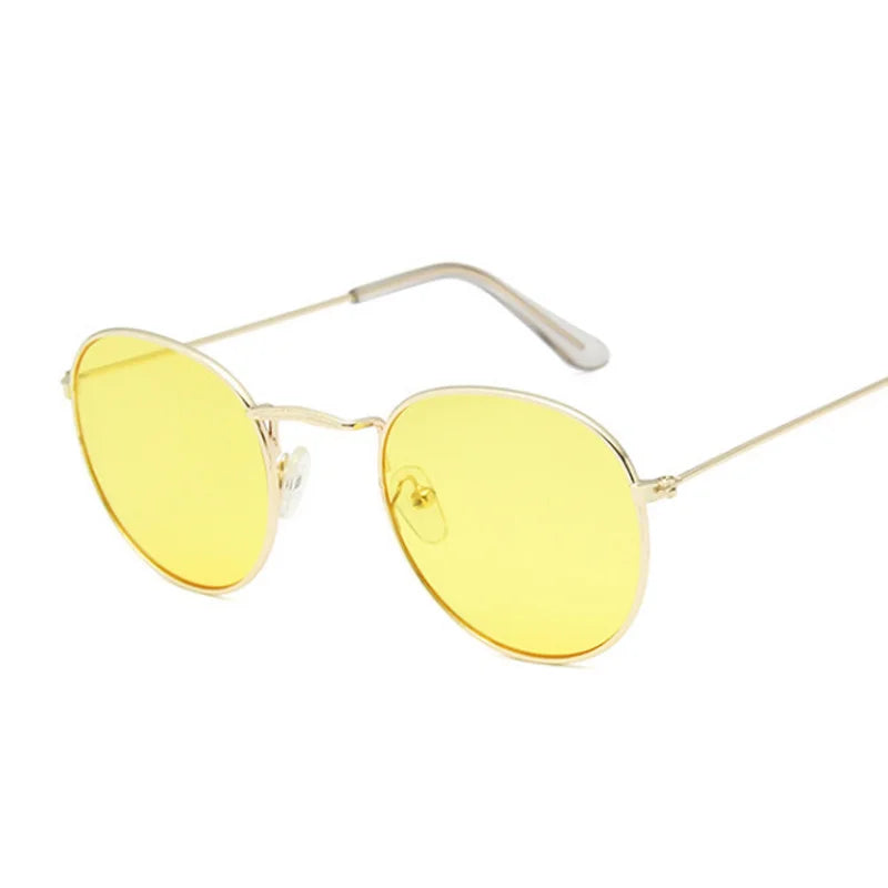 Lunettes de soleil rondes métalliques petites pour femme, vintage, de marque, pour voyage, classiques, lunettes de soleil mode rétro pour femme