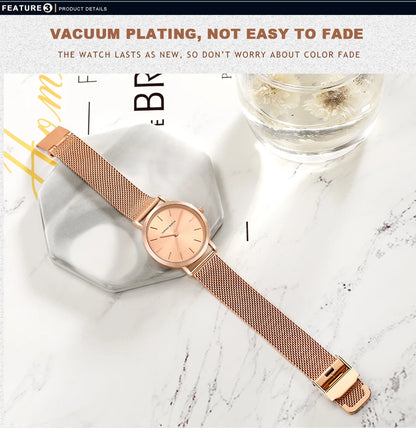Montre pour femme HANNAH MARTIN en acier inoxydable de qualité, mouvement à quartz japonais, étanche, 36 mm, entièrement or rose, idéale pour le dropshipping.