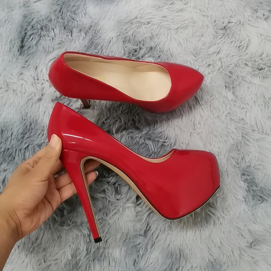 LOSLANDIFEN Escarpins à talons hauts pour femmes 14 cm, bout rond, stilettos, talons femme sexy, chaussures de mariage rouges pour dames, talons plateforme noirs