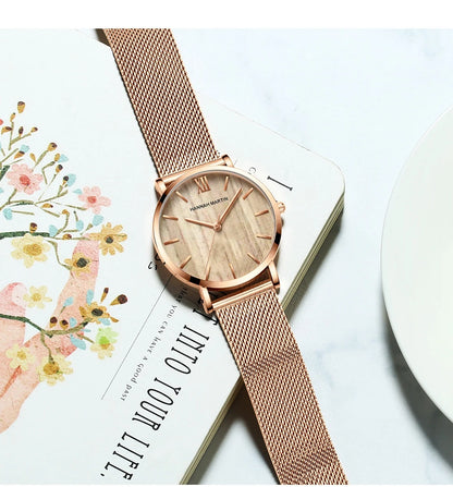 Montre pour femme HANNAH MARTIN en acier inoxydable de qualité, mouvement à quartz japonais, étanche, 36 mm, entièrement or rose, idéale pour le dropshipping.