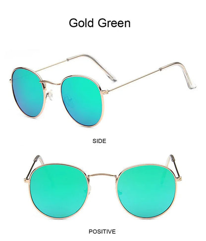 Lunettes de soleil rondes métalliques petites pour femme, vintage, de marque, pour voyage, classiques, lunettes de soleil mode rétro pour femme