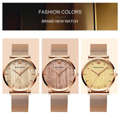 Montre pour femme HANNAH MARTIN en acier inoxydable de qualité, mouvement à quartz japonais, étanche, 36 mm, entièrement or rose, idéale pour le dropshipping.