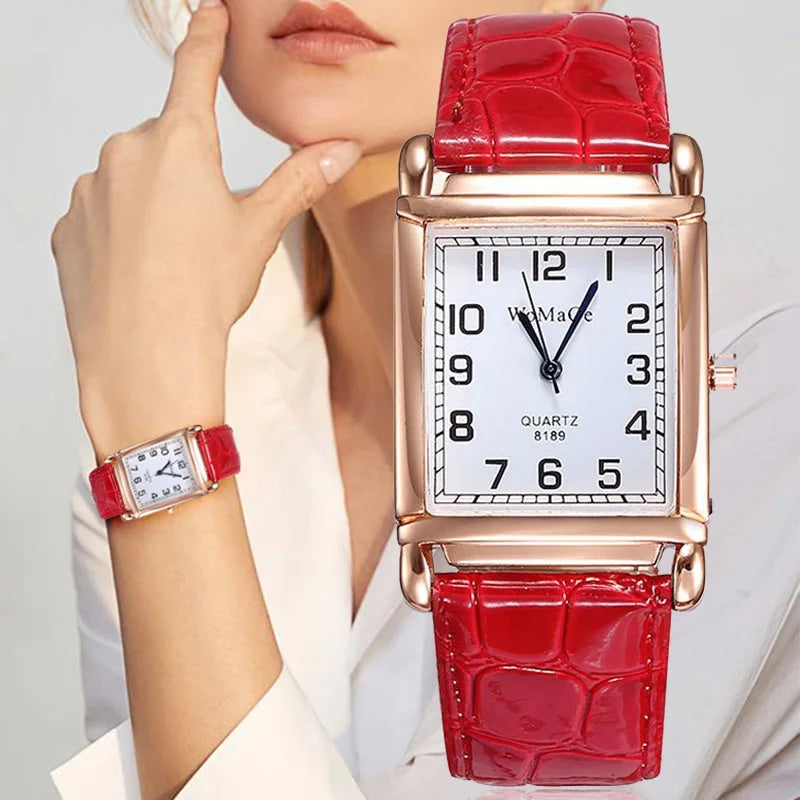 Nouvelles montres pour femmes, montres-bracelets carrées en or rose, montres de mode en cuir de marque, montre à quartz pour femme, horloge, montre femme