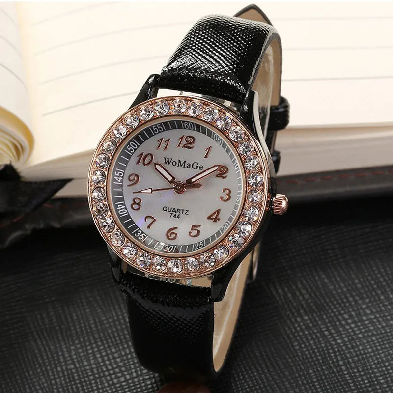 Nouvelles montres pour femmes, montres en cristal, montres pour dames WOMAGE, montre mode décontractée à quartz avec bracelet en cuir, montre femme 2020, reloj mujer