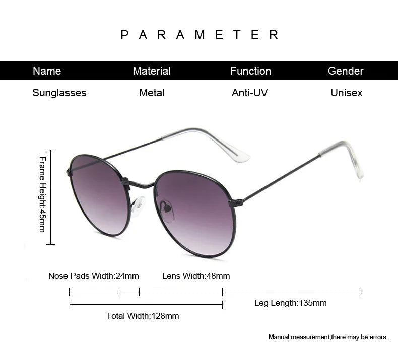 Lunettes de soleil rondes métalliques petites pour femme, vintage, de marque, pour voyage, classiques, lunettes de soleil mode rétro pour femme