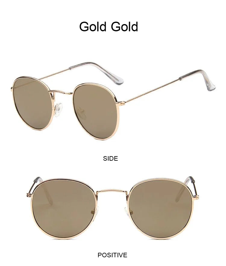 Lunettes de soleil rondes métalliques petites pour femme, vintage, de marque, pour voyage, classiques, lunettes de soleil mode rétro pour femme