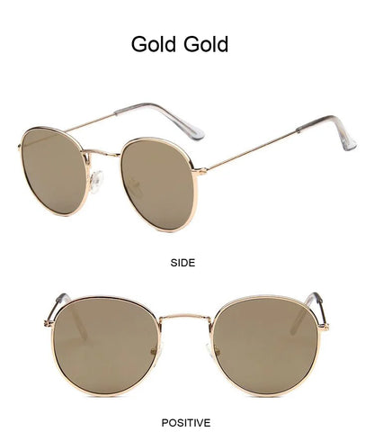 Lunettes de soleil rondes métalliques petites pour femme, vintage, de marque, pour voyage, classiques, lunettes de soleil mode rétro pour femme