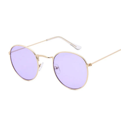 Lunettes de soleil rondes métalliques petites pour femme, vintage, de marque, pour voyage, classiques, lunettes de soleil mode rétro pour femme
