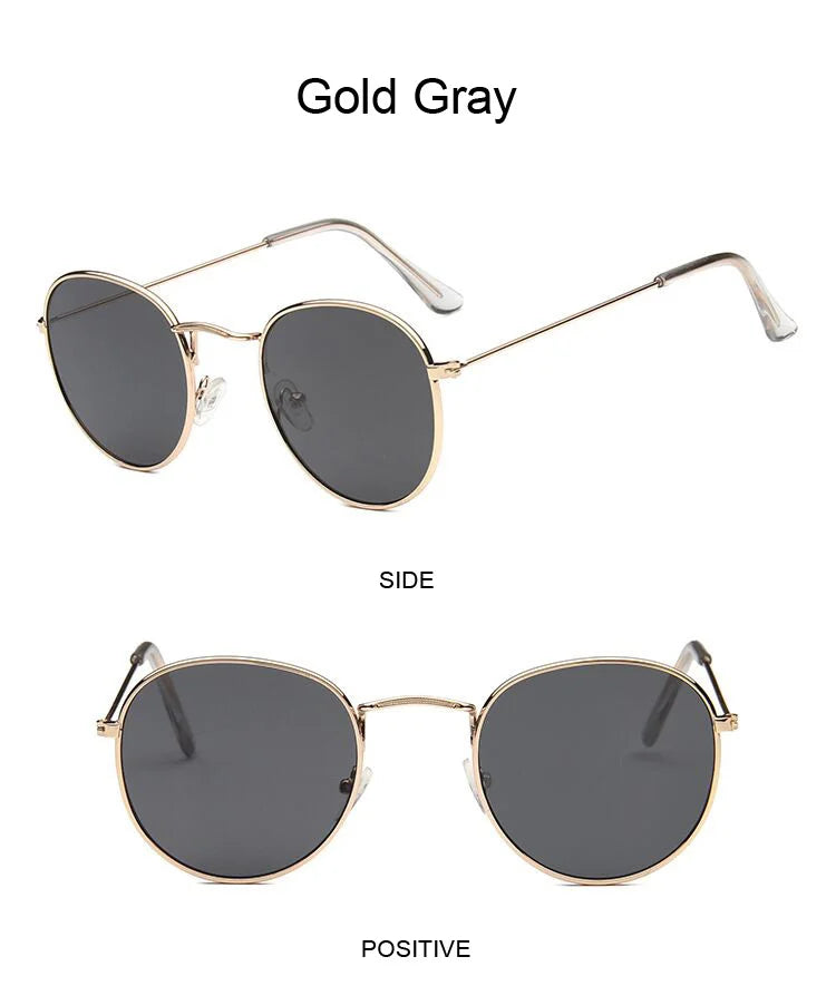 Lunettes de soleil rondes métalliques petites pour femme, vintage, de marque, pour voyage, classiques, lunettes de soleil mode rétro pour femme