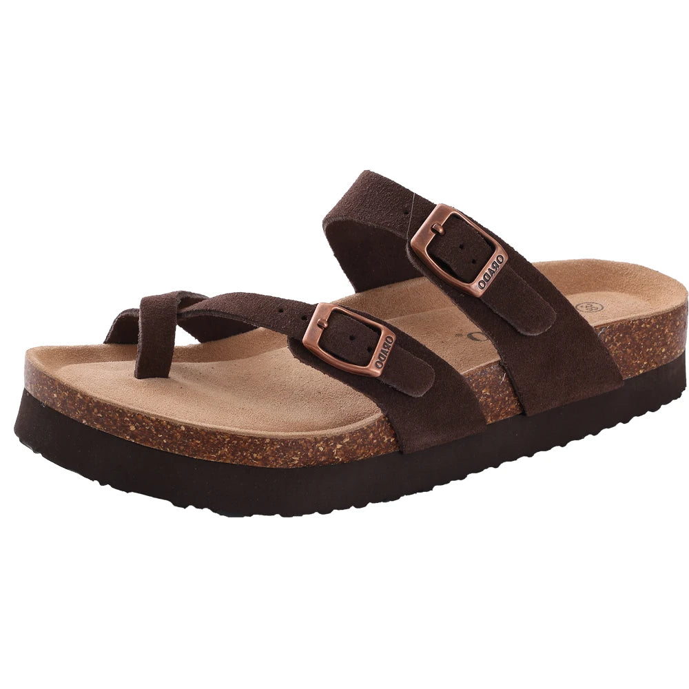 Mules en daim pour femmes Comwarm Fashion, pantoufles, sabots pour hommes, sandales à semelle intérieure en liège avec soutien de la voûte plantaire, claquettes d’extérieur pour la plage, chaussures d’intérieur