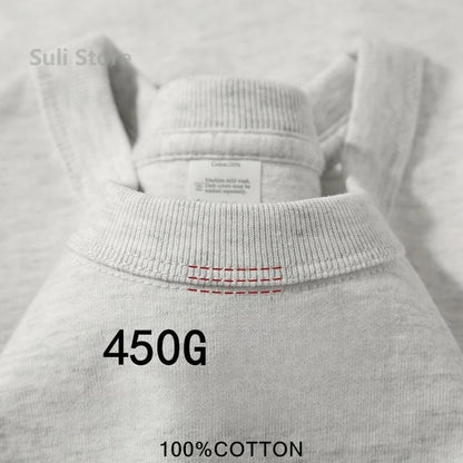 T-shirts unisexes 100 % coton 450 g de haute qualité T-shirts blancs T-shirt vierge d’été pour homme T-shirts pour homme