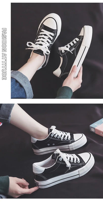 Chaussures pour femmes, chaussures en toile, baskets de printemps à semelle épaisse augmentant la hauteur, chaussures de skate tendance et polyvalentes, chaussures vulcanisées pour étudiantes