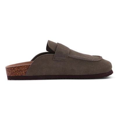 Litfun Nouveaux sabots pour femmes, mules en suède de liège tendance pour femmes, chaussons classiques en liège antidérapants pour l’extérieur avec soutien de la voûte plantaire