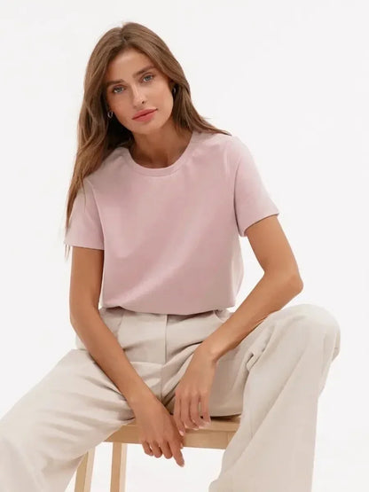 Bornladies Summer T-shirt femme 100 % coton, basique, tendance, uni, manches courtes, haut à superposer ample, 230 g/m², hauts et chemises