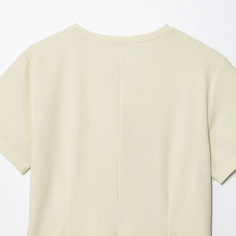 T-shirt femme d'été beige violet à manches courtes, haut élégant féminin plissé effet amincissant, nouveau haut femme printemps 2026