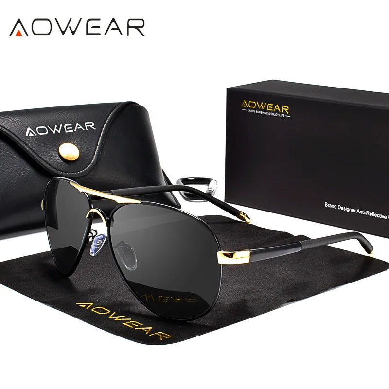 AOWEAR Lunettes d’aviation pour homme, lunettes de soleil polarisées miroir HD pour homme, lunettes de pilote pour la conduite, lunettes de soleil homme