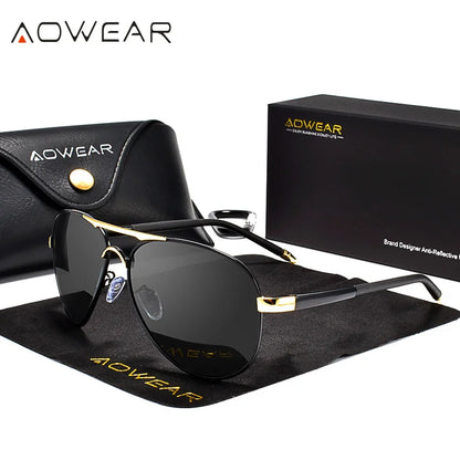 AOWEAR Lunettes d’aviation pour homme, lunettes de soleil polarisées miroir HD pour homme, lunettes de pilote pour la conduite, lunettes de soleil homme
