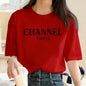 Marque de luxe, T-shirt graphique pour femmes lavable en machine, mode décontractée et élégante CHANNEL, haut à col rond à manches courtes, vêtements pour femmes