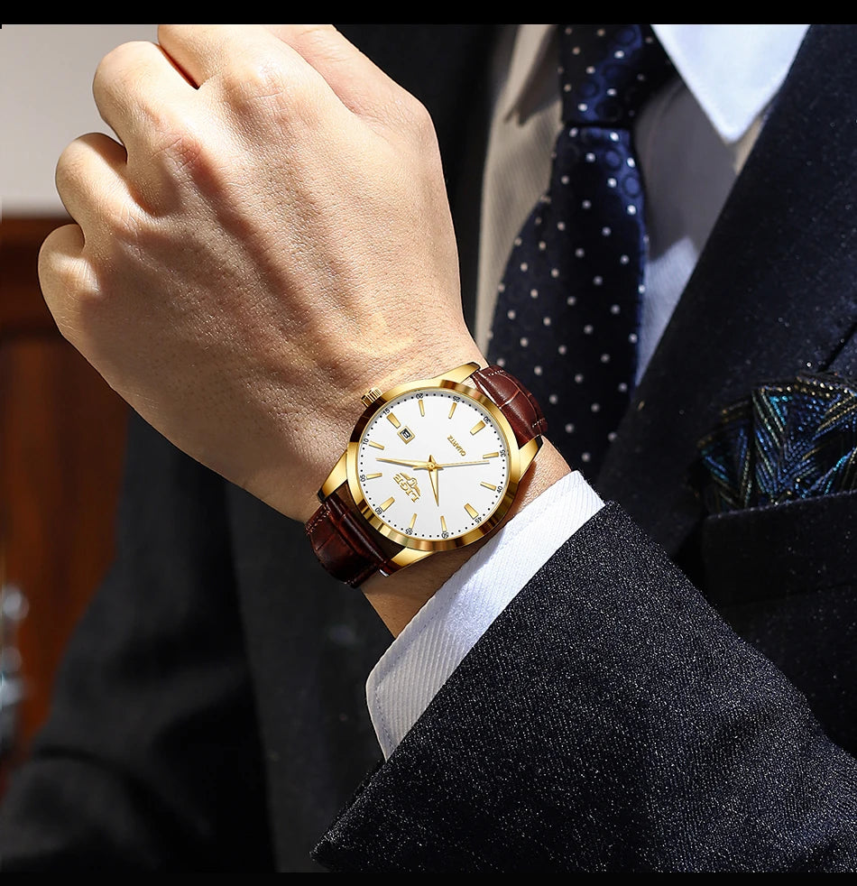 Montre Homme LIGE Nouvelle Montre de Luxe en Cuir Marron pour Homme, Montre Homme Mode Business, Montre Sport d’Extérieur Étanche à Quartz pour Homme