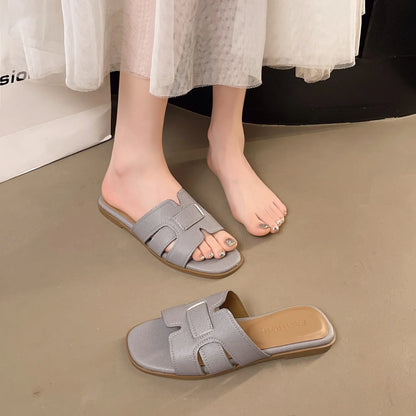 Nouvelles pantoufles d’été tendance pour femmes, sandales plates à bout carré pour femme, bout ouvert, confortables, antidérapantes, claquettes de plage pour femmes, pantoufles pour femmes