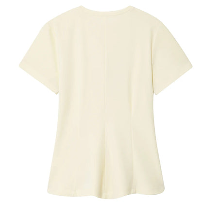 T-shirt femme d'été beige violet à manches courtes, haut élégant féminin plissé effet amincissant, nouveau haut femme printemps 2026