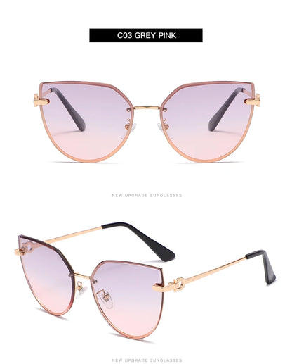 Lot de 2 lunettes de soleil pour femmes à grande monture, lunettes de soleil œil de chat dégradées pour femmes, protection UV pour extérieur, lunettes de créateur