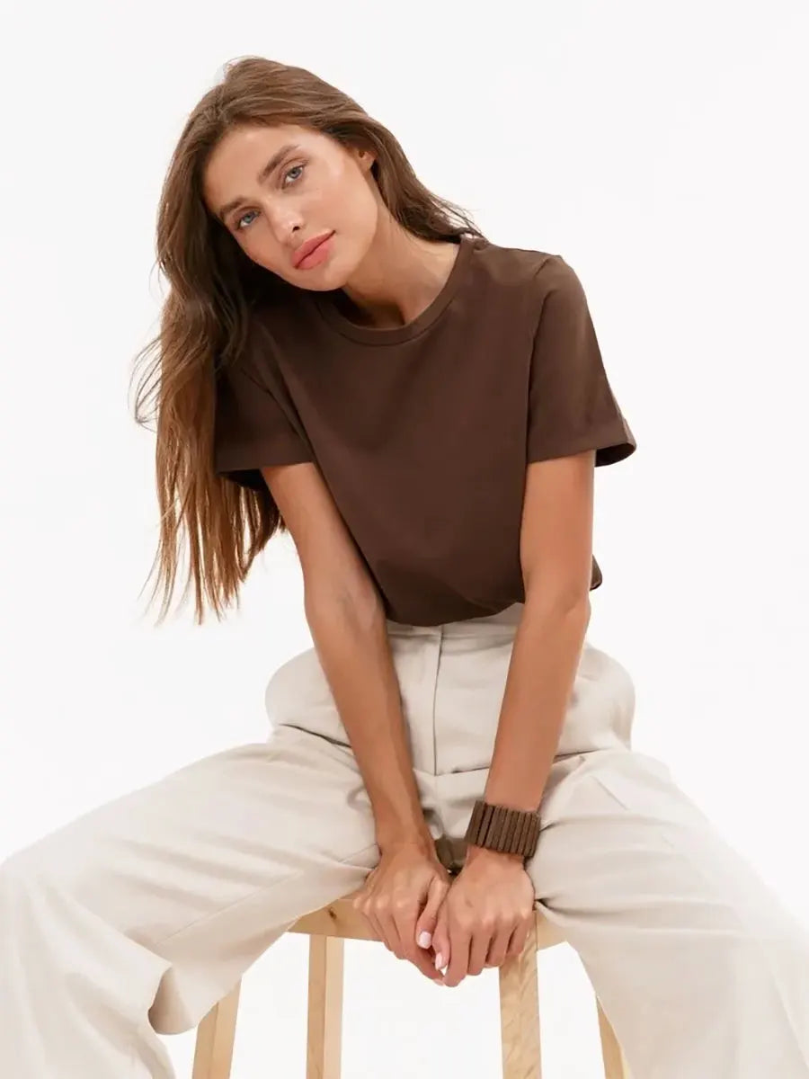 Bornladies Summer T-shirt femme 100 % coton, basique, tendance, uni, manches courtes, haut à superposer ample, 230 g/m², hauts et chemises