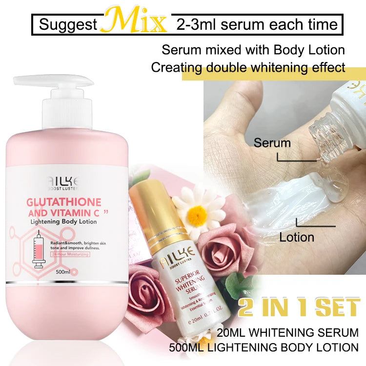 Crème de soin éclaircissante pour la peau AILKE, lotion éclaircissante, élimine les taches foncées avec glutathion, beurre de karité, crème corporelle hydratante