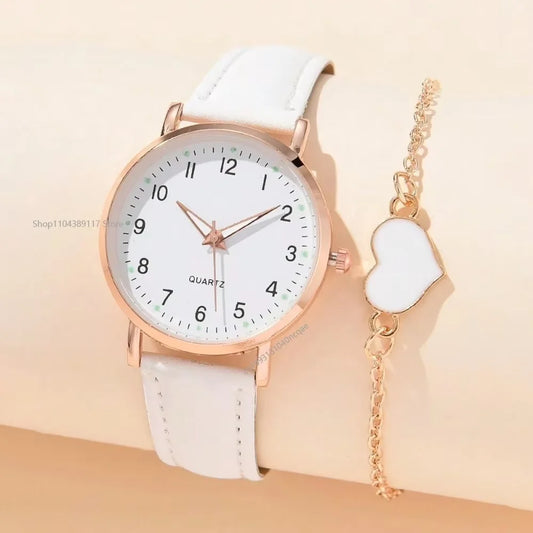 Montre femme mode décontractée avec bracelet, ensemble de montres, bracelet en cuir, cadran rond simple, montre-bracelet à quartz pour femme, montre habillée, horloge, montre femme