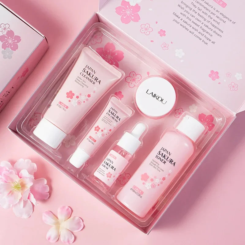 Ensemble de soins de la peau LAIKOU Sakura Kit hydratant et réduisant les ridules, produit nettoyant pour les pores, coffret de 5 pièces, cadeau de la Journée des femmes coréennes