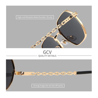 Lunettes de soleil GCV de marque classique rétro pour femmes, monture métallique rectangulaire carrée, verres polarisés, boîte Oculos De Sol Gafas