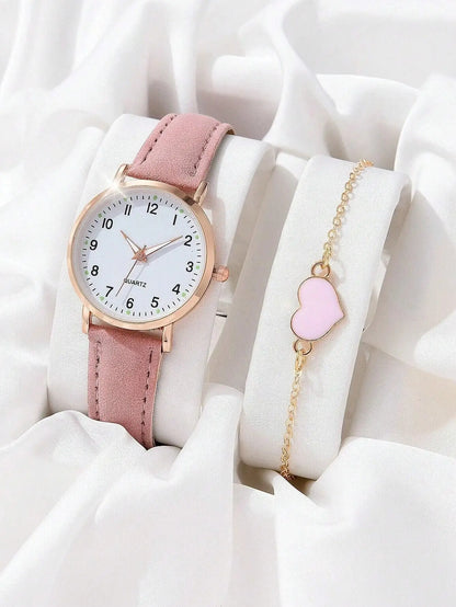 Montre femme mode décontractée avec bracelet, ensemble de montres, bracelet en cuir, cadran rond simple, montre-bracelet à quartz pour femme, montre habillée, horloge, montre femme