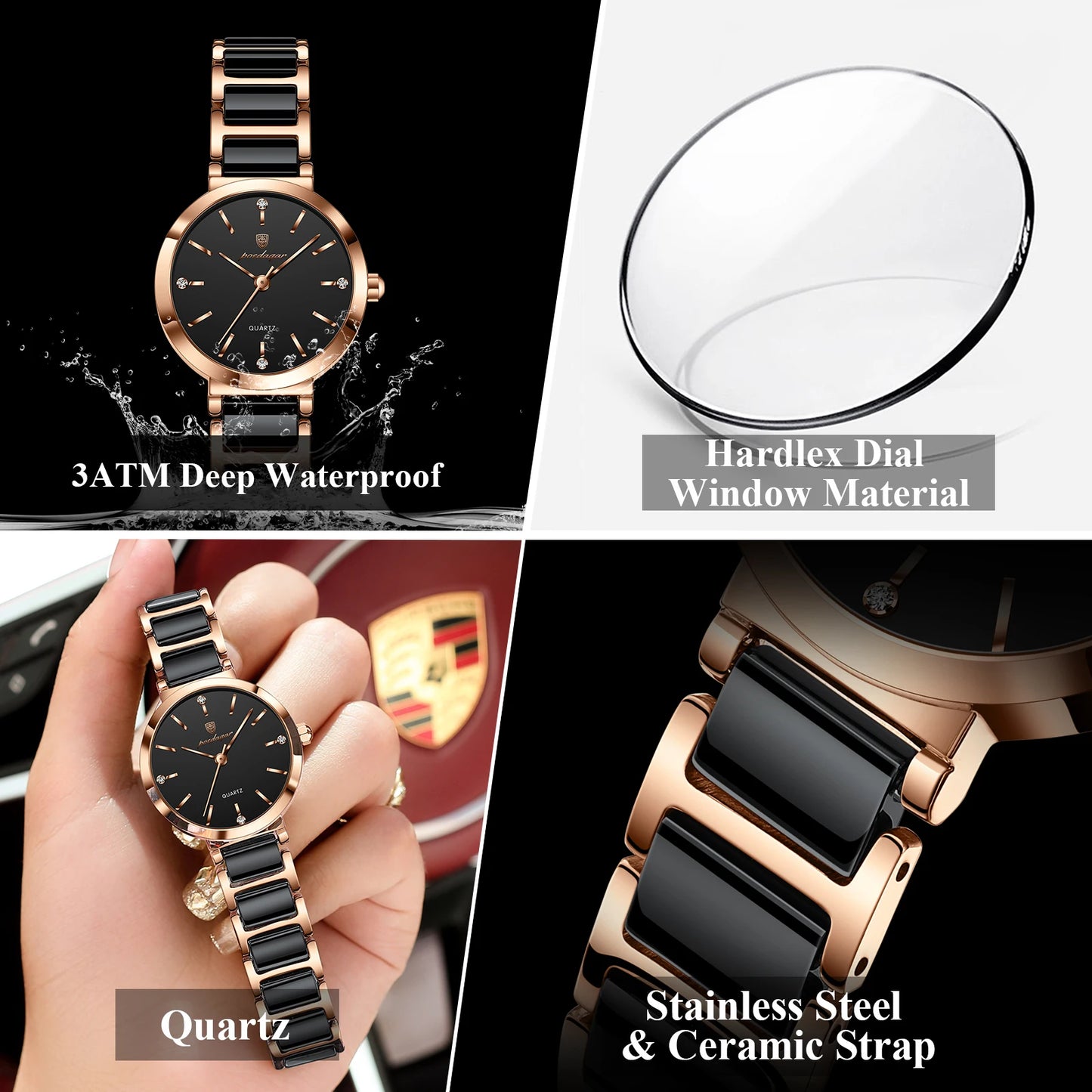 POEDAGAR Montre de luxe haut de gamme avec diamants pour femme, haute qualité, étanche, montre à quartz pour dames en acier inoxydable, montre féminine + boîte