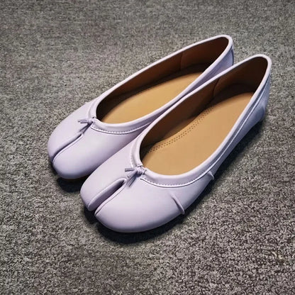 Chaussures plates de ballet pour femmes à bout fendu, chaussures tabi tendance, mocassins décontractés à enfiler, espadrilles en cuir plissé pour femmes, zapatillas mujer