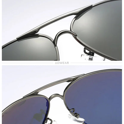 AOWEAR Lunettes d’aviation pour homme, lunettes de soleil polarisées miroir HD pour homme, lunettes de pilote pour la conduite, lunettes de soleil homme