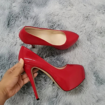 LOSLANDIFEN Escarpins à talons hauts pour femmes 14 cm, bout rond, stilettos, talons femme sexy, chaussures de mariage rouges pour dames, talons plateforme noirs