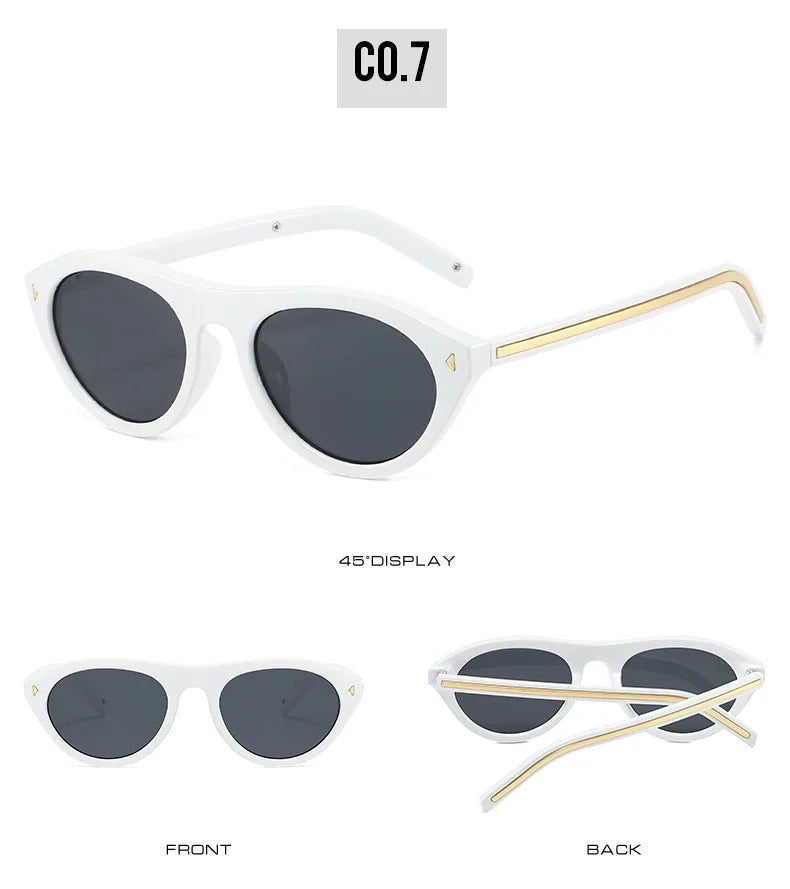 lunettes de soleil vintage petites rondes œil-de-chat pour femmes, nouvelle mode à rivets, sexy, noires léopard, lunettes de soleil tendance pour dames, lunettes d’extérieur modernes