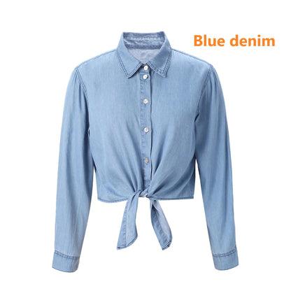 AP SS25 robe chemise et blouse cache-cœur en denim léger pour femmes