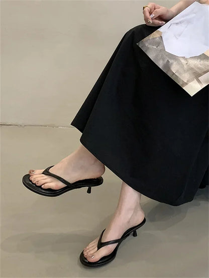 Aneikeh 2026 Mode Pantoufles à talons fins pour femmes, sandales slides à bout rond avec clip, sandales d’été tongs, chaussures féminines mules slides