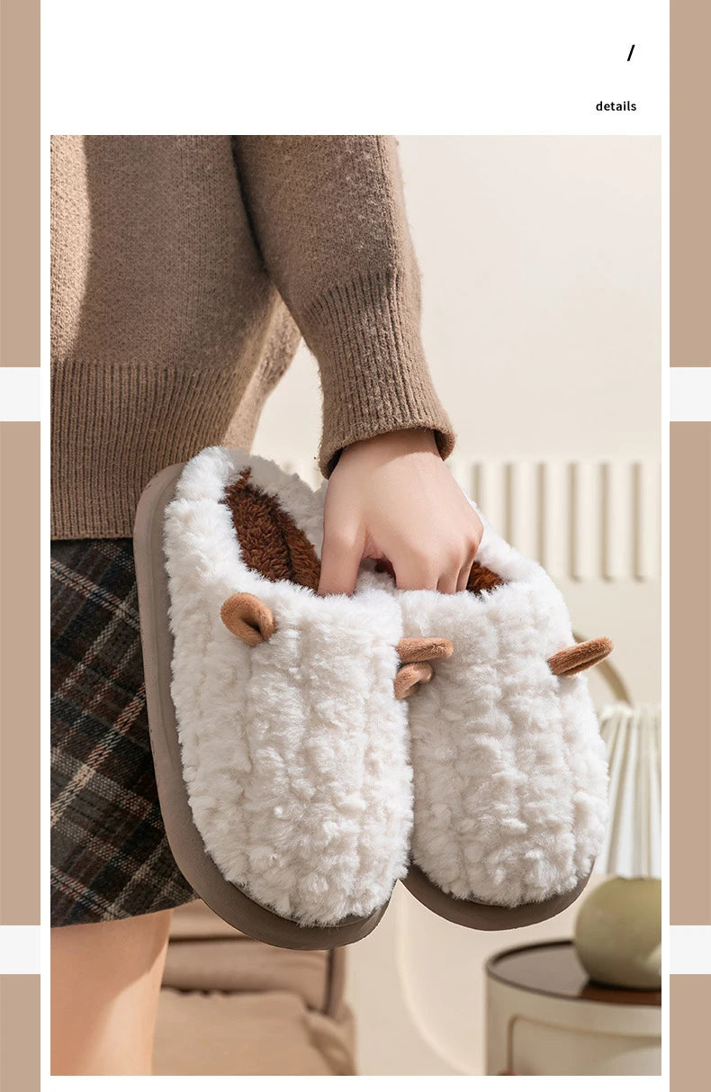 Pantoufles d’hiver pour femmes - Chaussons doublés en polaire pelucheuse, chaussons chauds en coton pour l’intérieur/l’extérieur avec semelle antidérapante