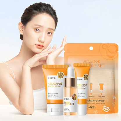 Ensemble de soins de la peau à la vitamine C LAIKOU 3 pièces : crème pour le visage, sérum et crème contour des yeux, hydratant, anti-rides, kit de soins du visage