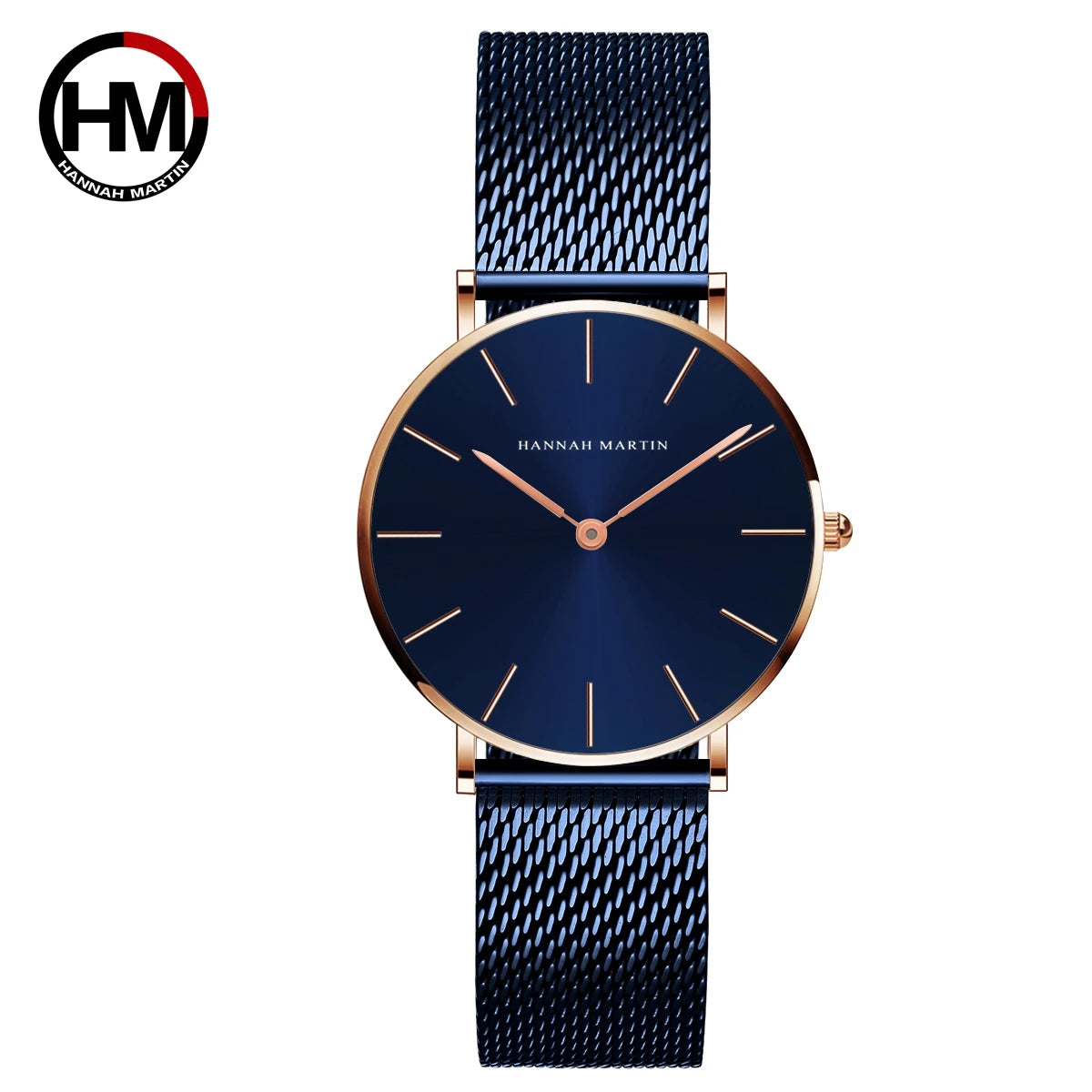Montre pour femme HANNAH MARTIN en acier inoxydable de qualité, mouvement à quartz japonais, étanche, 36 mm, entièrement or rose, idéale pour le dropshipping.