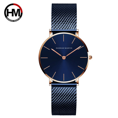 Montre pour femme HANNAH MARTIN en acier inoxydable de qualité, mouvement à quartz japonais, étanche, 36 mm, entièrement or rose, idéale pour le dropshipping.