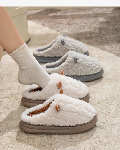 Pantoufles d’hiver pour femmes - Chaussons doublés en polaire pelucheuse, chaussons chauds en coton pour l’intérieur/l’extérieur avec semelle antidérapante