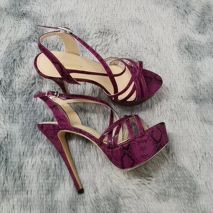 Sandales à plateforme pour femmes sexy 14 cm, défilés de mode, bout ouvert, talons hauts, stilettos à motif serpent, bride à la cheville, chaussures de soirée style gladiateur